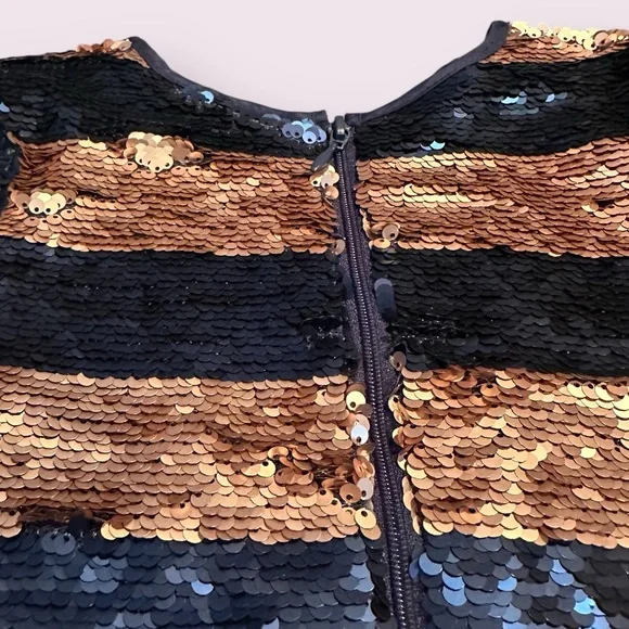 Girls Peyton & Parker Gold and Navy Blue Striped Sequin Dress Size 6 - Picture 8 of 8